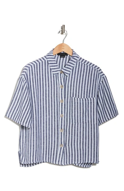 Shop Sanctuary Camp Stripe Short Sleeve Linen Blend Shirt In Malibu Stripe