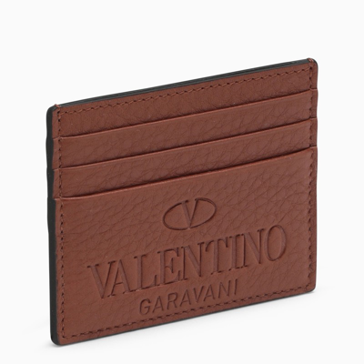 Shop Valentino Brown Card Holder With Embossed Logo