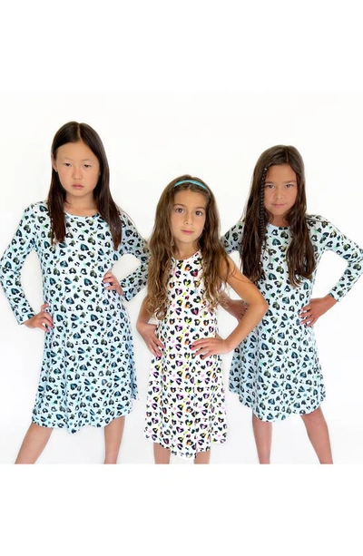 Shop Bellabu Bear Kids' Blue Leopard Long Sleeve Dress In Blue Leopard Print