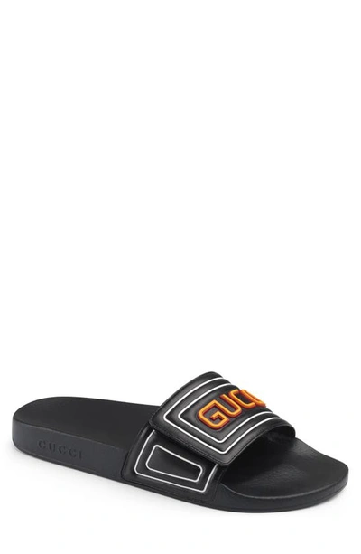 Shop Gucci Logo Slide Sandal In Black
