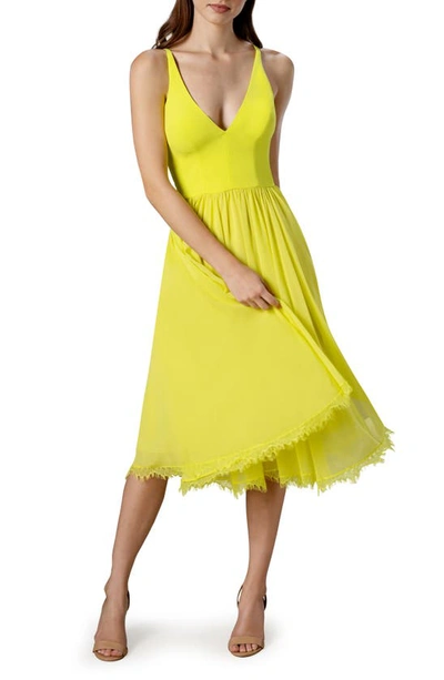 Shop Dress The Population Alicia Mixed Media Midi Dress In Lemongrass