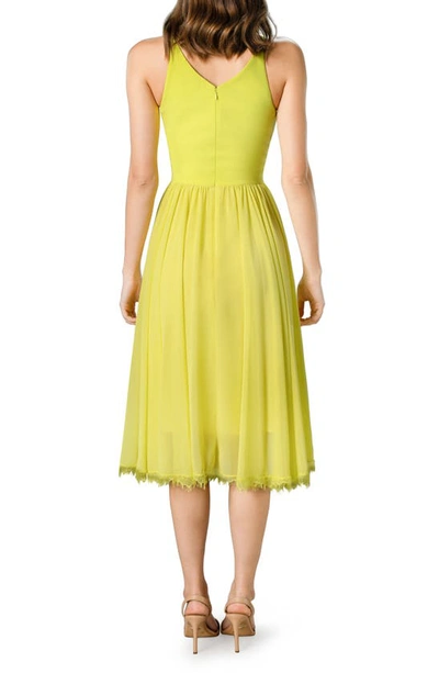 Dress The Population Alicia Mixed Media Midi Dress In Lemongrass