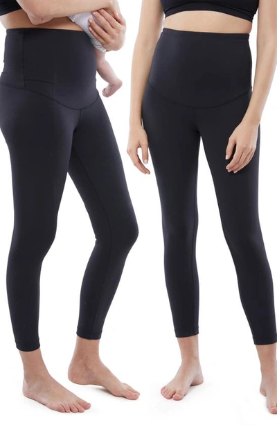 Ingrid And Isabel Set Of 2 Postpartum Light Compression Leggings In Black / Black