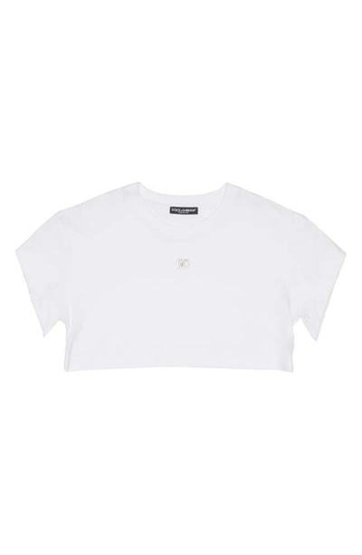 Cropped Cotton T-shirt With Metal Logo In White