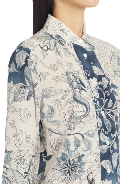 Shop Etro Nautical Paisley Print Oversize Silk Button-up Shirt In White