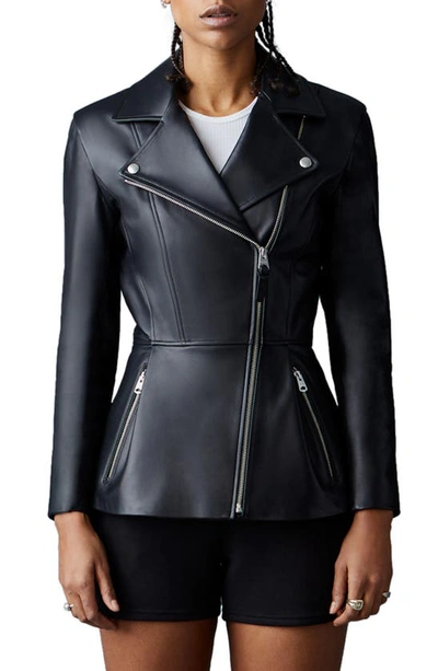 Shop Mackage Day Peplum Leather Jacket In Black