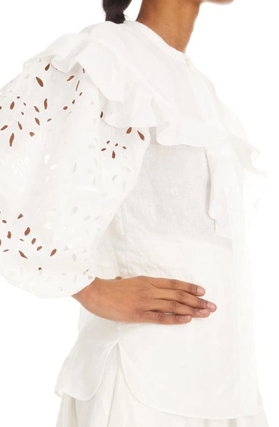 Shop Chloé Eyelet Sleeve Linen Voile Blouse In Iconic Milk