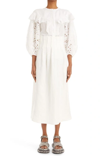 Shop Chloé Eyelet Sleeve Linen Voile Blouse In Iconic Milk