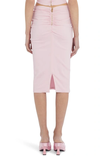 Shop Versace Ruched Georgette Midi Skirt In Rose