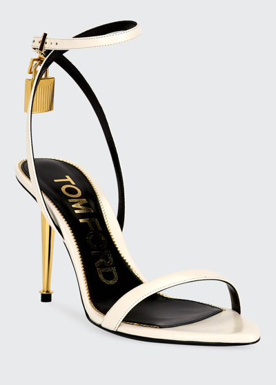 Shop Tom Ford Lock Leather Sandals In Chalk