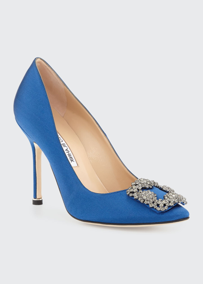 Shop Manolo Blahnik Hangisi 105mm Satin High-heel Pumps In Blue