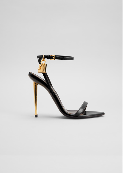 Tom Ford Padlock 85 Naked Pointy Sandals In Calf Leather In Black