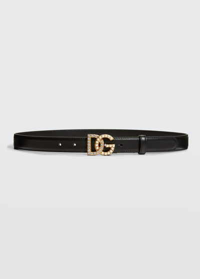 Shop Dolce & Gabbana Dg Swarovski Crystal & Pearl Leather Belt In Black Gold