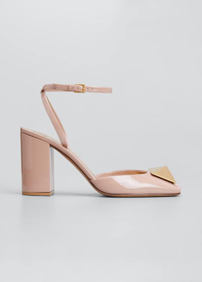Shop Valentino Maxi Stud 90mm Patent Slingbacks In Rose Canelle