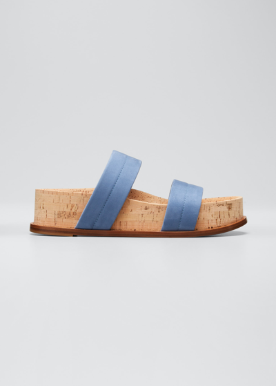 Shop Gabriela Hearst Striker Suede Cork Slide Sandals In French Blue