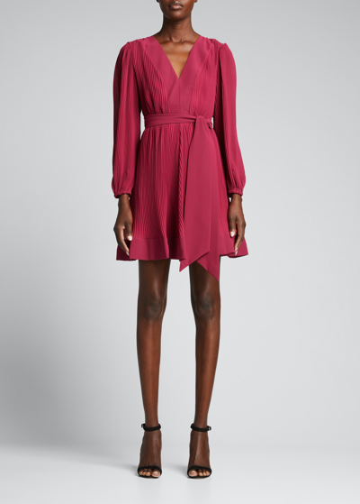 Shop Milly Liv Pleated Dress In Raspberry