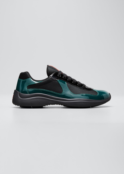 Shop Prada Men's America's Cup Bicolor Trainer Sneakers In Bottiglia Nero