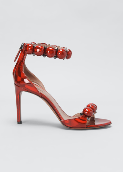 Shop Alaïa La Bombe 90mm Laminated Leather Sandals In Red