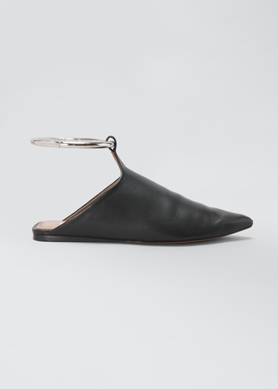 Shop Alaïa La Babouche Leather Pointy-toe Mules With Ankle Strap In Black