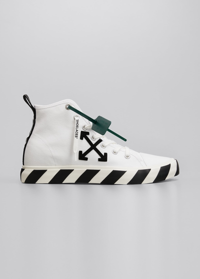 Shop Off-white Men's Arrow Striped Canvas Mid-top Sneakers In White/ Black