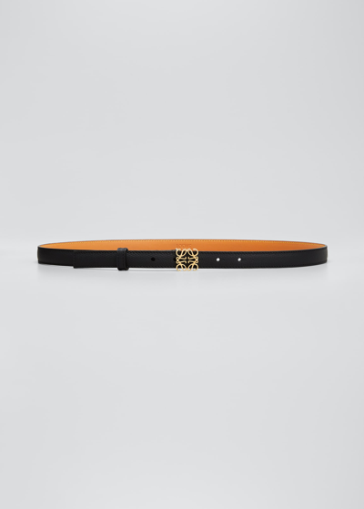 Shop Loewe Anagram Leather Belt In Black Gold
