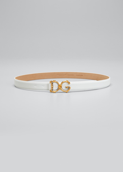 Shop Dolce & Gabbana Dg Ornate Logo Leather Belt In White