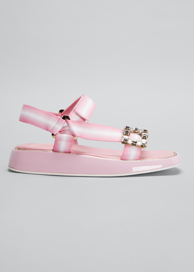 Shop Roger Vivier Trekky Viv' Crystal Flat Sport Sandals In Pink