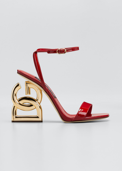 Shop Dolce & Gabbana 105mm Patent Iconic Dg Heel Sandals In Dark Beige