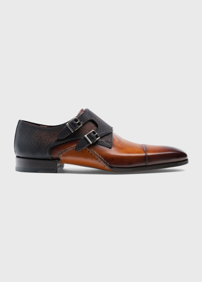 Shop Magnanni Men's Ondara Ii Double Monk Strap Leather Loafers In Cuero