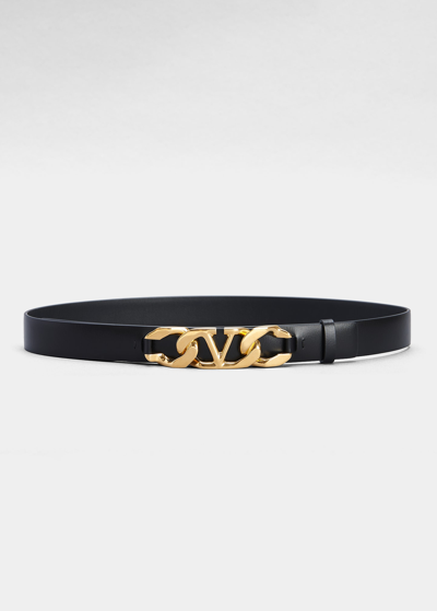 Shop Valentino Vlogo Chain Leather Belt In White