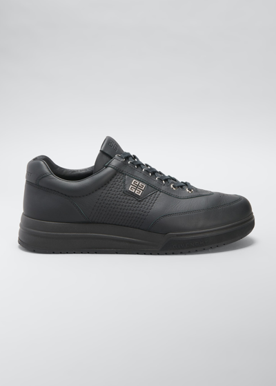 Shop Givenchy Men's Leather 4g-logo Low-top Sneakers In Black