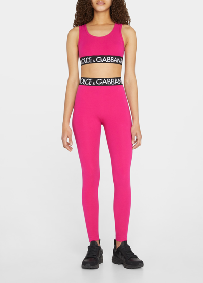Shop Dolce & Gabbana Branded Elastic High-waist Leggings In Pink