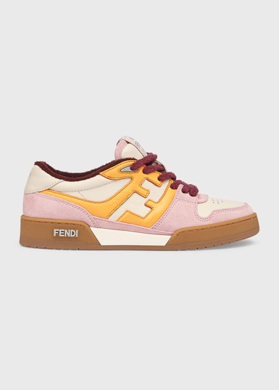 Shop Fendi Ff Mixed Leather Low-top Sneakers In F1ie6 Nav Papa Bf