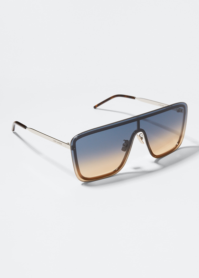 Shop Saint Laurent Mask Shield Mirrored Sunglasses In 007 Green Gold