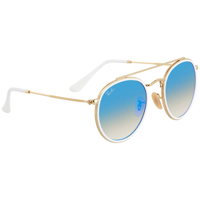 Shop Ray Ban Round Double Bridge Blue Gradient Flash Unisex Sunglasses Rb3647 N0014o 51 In Blue / Brown / Gold