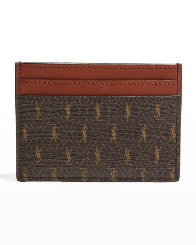 Shop Saint Laurent Men's Ysl Credit Card Case In Choc Kak Brun Rou