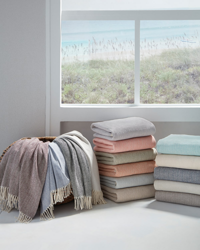 Shop Sferra Brushed Cotton Herringbone-weave Throw In Salmon