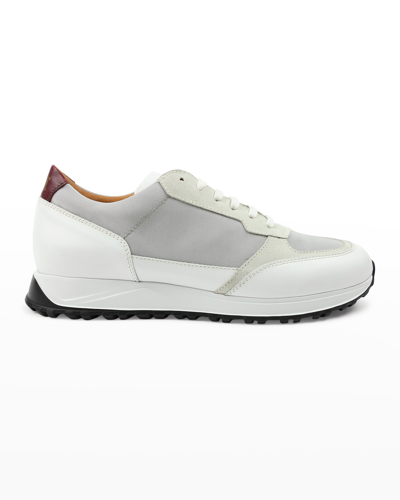 Shop Bruno Magli Men's Holden Mix-media Trainer Sneakers In White/light Grey