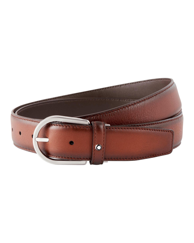 Shop Montblanc Men's Gradient Leather Horseshoe-buckle Belt In Brown