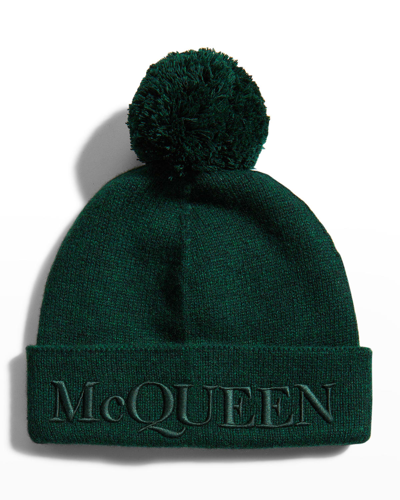 Shop Alexander Mcqueen Cashmere-wool Beanie With Pompom In Forest Green