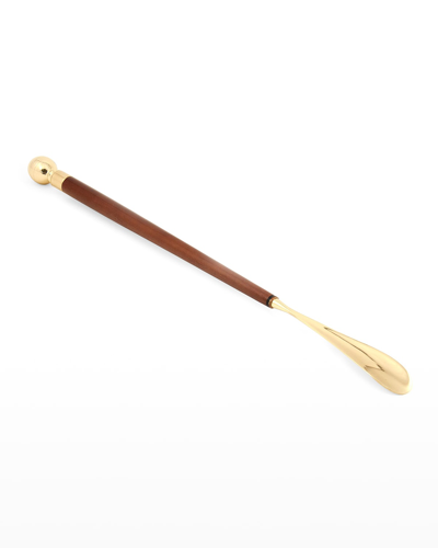 Shop Bey-berk Teak Wood Shoe Horn W/ Brass Accents In Gold And Brown