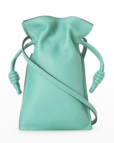 Shop Loewe Flamenco Pocket Mini Drawstring Crossbody Bag In Fresh Mint