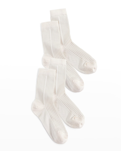 Shop Stems Silky Rib-knit Crew Socks 2-pack In Ivory