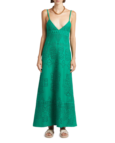 Shop Valentino Floral Eyelet Knit Maxi Dress In Green