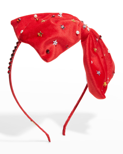 Shop Bari Lynn Kid's Star Crystal Embellished Velvet Headband In Red