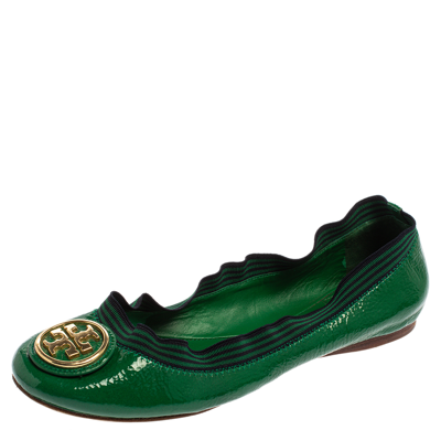 Pre-owned Tory Burch Green Patent Leather Caroline Ballet Flats Size 38.5