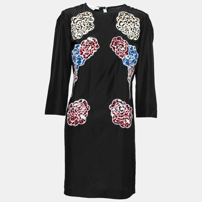 Pre-owned Stella Mccartney Black Silk Embroidered Mini Dress S