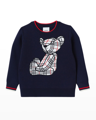 Shop Burberry Boy's Roberto Thomas Bear Intarsia Sweater In Navy