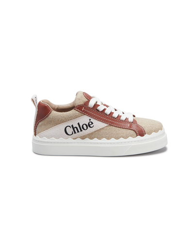 Shop Chloé Lauren Linen Web Low-top Sneakers In White - Brown 1