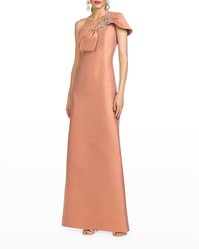 Shop Sachin & Babi Ines Flower-embellished Bow Gown In Copper